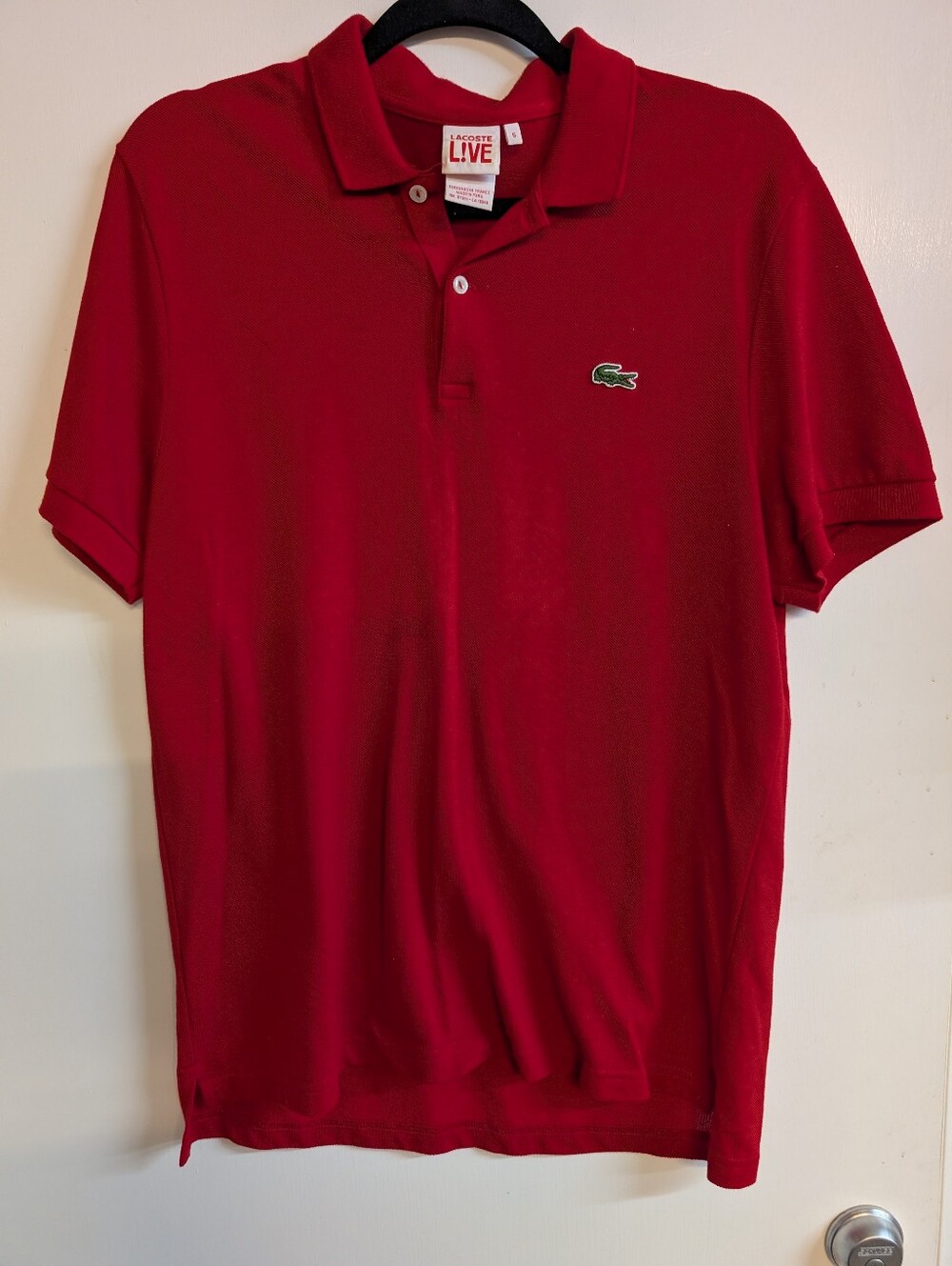 Lacoste Red Men's Polo with Green Crocodile Logo Sz 5